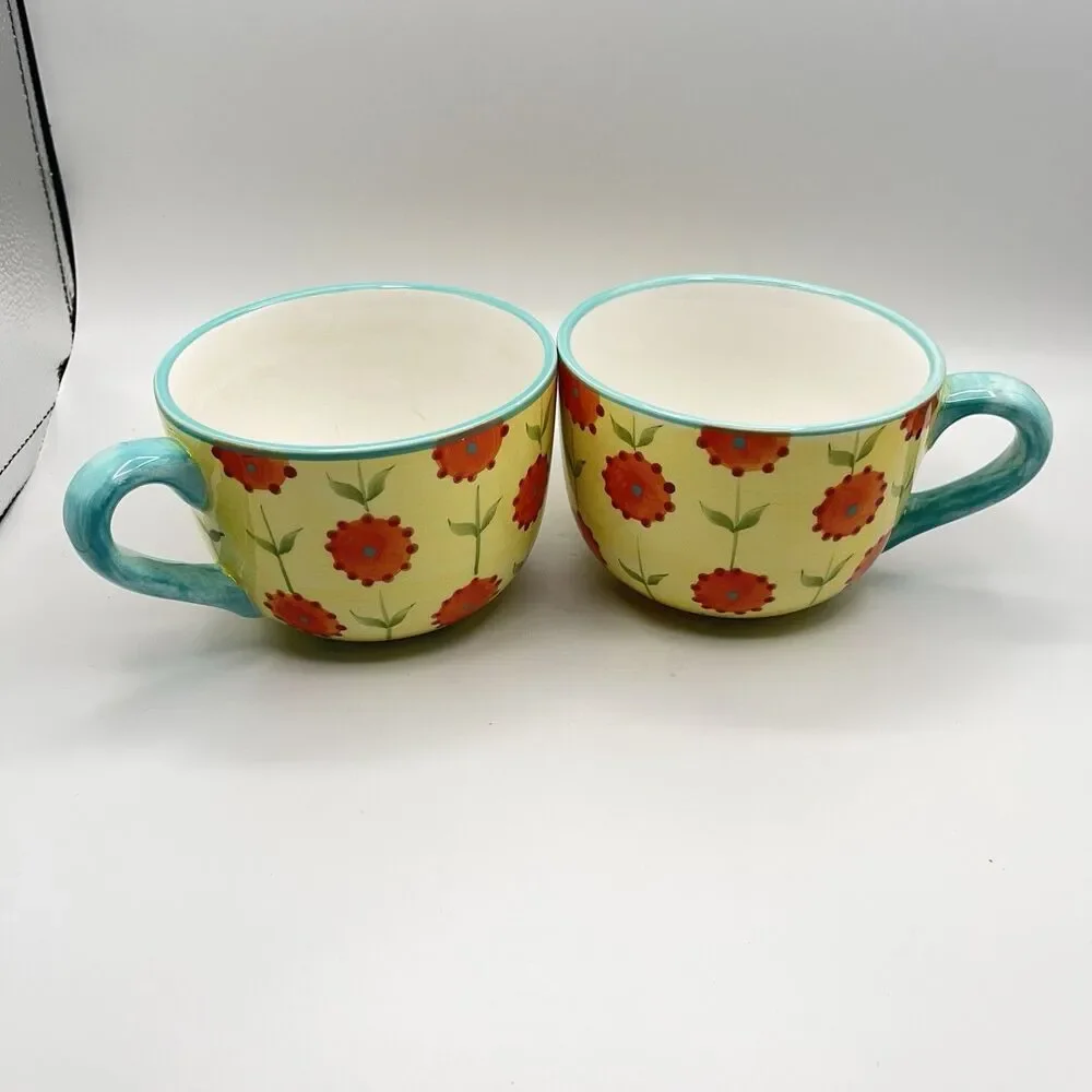 CRATE & BARREL - CERAMIC FLORAL ~ Set Of 2
